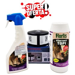 Pachet-Triple Rodent Repeller 360° + Spray anti rozatoare 500 ml + Granule anti rozatoare 1000 ml.