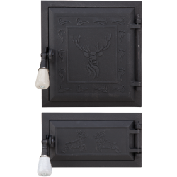 Ușă Sobă + Cenușar cu Model Cerbi – Cu Grătar Inclus, Montaj prin Platbandă