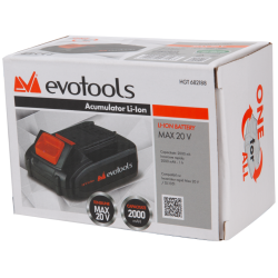 Acumulator Li-Ion 20V 2.0Ah compatibil cu gama ONE EPTO. Timp de încărcare 1h, fără efect de memorie, cu protecție termică și indicator de încărcare.