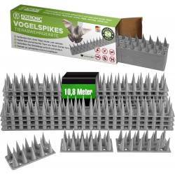 Set 12 Bandă cu Țepi Anti-Păsări, Pisici, Câini, Jderi – ISOTRONIC, (45x4.5x4 cm) , 5.4 metri, Gri