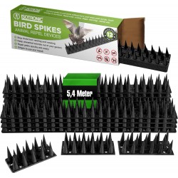 Set 12 Bandă cu Țepi Anti-Păsări, Pisici, Câini, Jderi – ISOTRONIC, (45x4.5x4 cm) , 5.4 metri, Negru