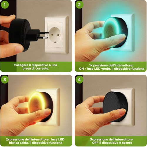   ISOTRONIC Indoor Pest Protection Plus Orientation Light – aparat cu ultrasunete pentru păianjeni, gândaci, ploșnițe și acarieni, 30 m², 230V