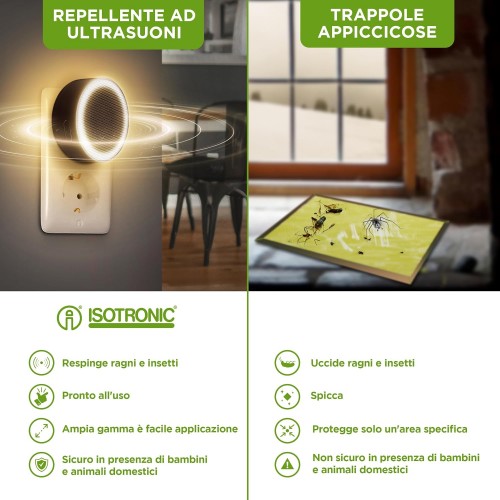   ISOTRONIC Indoor Pest Protection Plus Orientation Light – aparat cu ultrasunete pentru păianjeni, gândaci, ploșnițe și acarieni, 30 m², 230V
