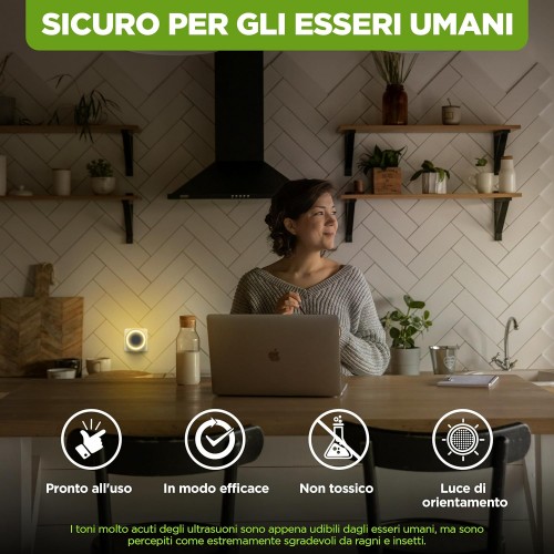   ISOTRONIC Indoor Pest Protection Plus Orientation Light – aparat cu ultrasunete pentru păianjeni, gândaci, ploșnițe și acarieni, 30 m², 230V