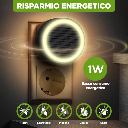   ISOTRONIC Indoor Pest Protection Plus Orientation Light – aparat cu ultrasunete pentru păianjeni, gândaci, ploșnițe și acarieni, 30 m², 230V