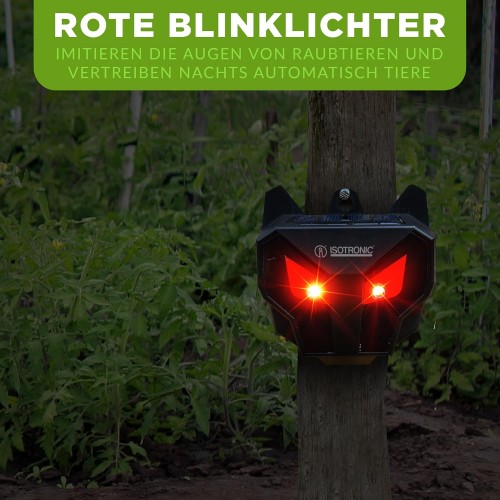 ISOTRONIC Solar Animal Repellent – aparat cu LED roșu pentru alungarea animalelor sălbatice (vulpi, mistreți, ratoni)
